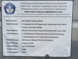 Proyek Revitalisasi SMA Negeri 2 Banjarsari , Kabupaten Ciamis dengan Anggaran Miliaran Rupiah Mendapat Sorotan dari Berbagai Kalangan