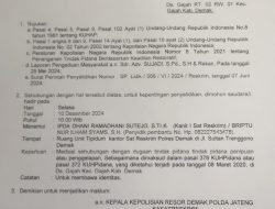 Miris ! Polres Demak Jawa Tengah Diduga Abaikan Pasal 16 Undang-undang No. 2 Tahun 2002.