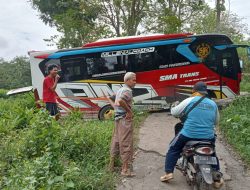 Bus Rombongan Ziarah Terperosok di Tanjakan Desa Plukaran Gembong, Tidak Ada Korban Jiwa