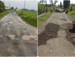 Jalan Penghubung Desa di Kecamatan Gabus Rusak Parah, Warga Plumbungan Lakukan Perbaikan Swadaya