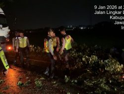 Sat Samapta Polresta Pati Evakuasi Pohon Tumbang di Tlogowungu, Jalan Lancar Lagi