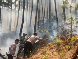 Polres Ponorogo dan Tim Gabungan Tembus Medan Curam Lereng Gunung Limas Padamkan Api Karhutla